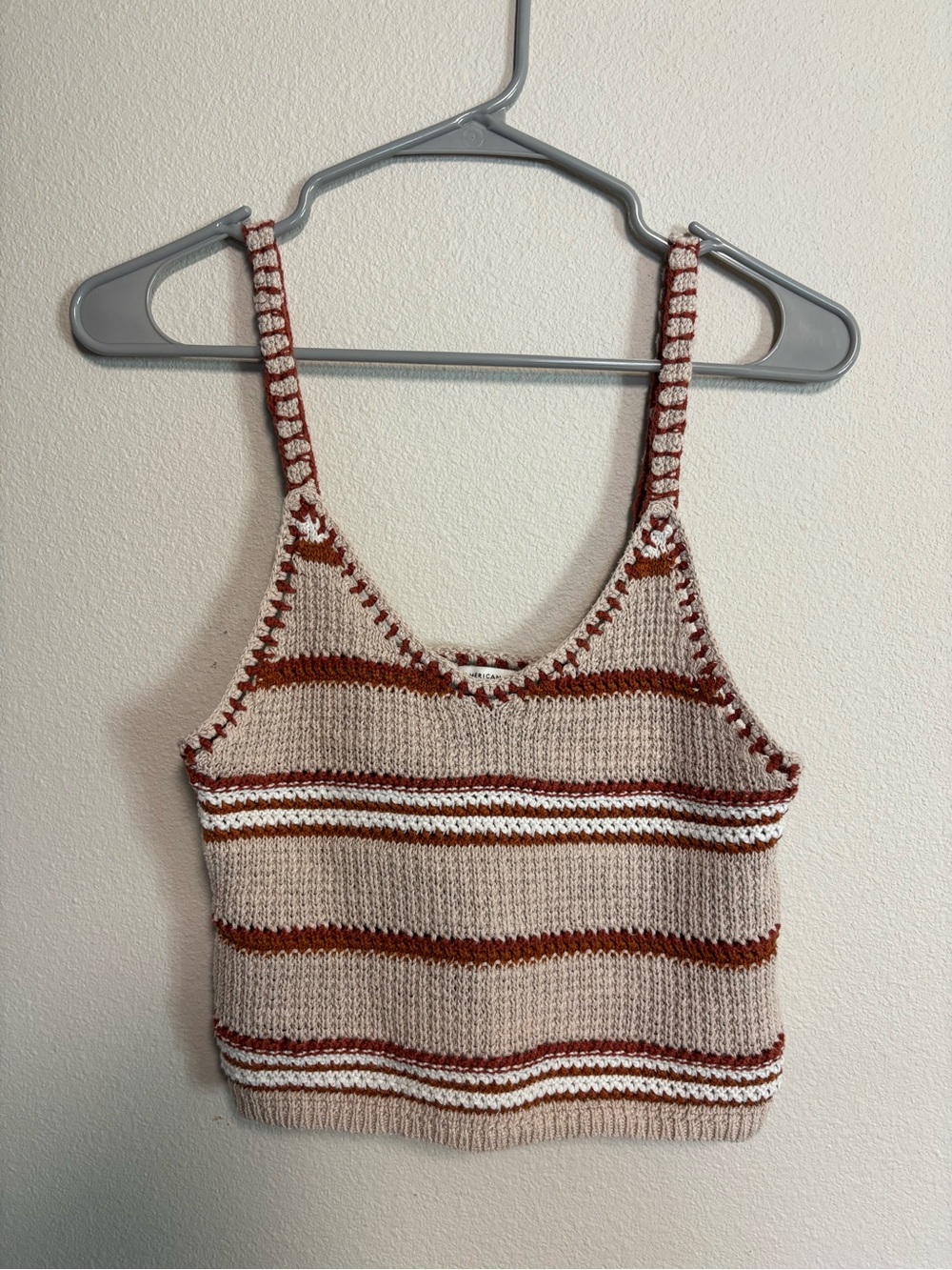American Eagle Outfitters Beige, Rust & White Striped Knit Tank